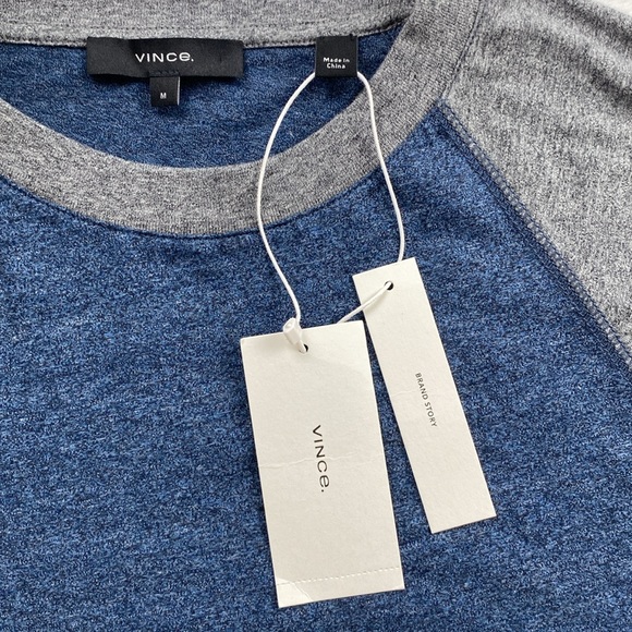 Vince Curved Hem Raglan Baseball Long Sleeve Tee (Gray/Blue) *NWT* - Picture 15 of 16